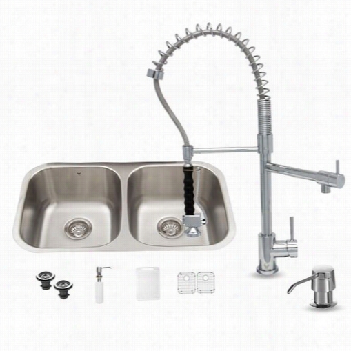 Vigo Vg15336 All In One 32"" Undermount Stainless Steel Kitchen Sink And Chrome Faucet Set