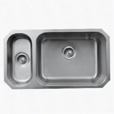 Whitehaus Whndbu3118gdl Noah's 32-1/4"" Double Bowl Undermount Disposal Left Small Bowl Sink In Brushed Stainless Steel