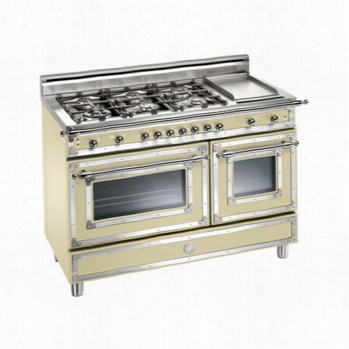 Bertazzoni Her486ggascr Heritage 48"" Gas Range In Matt Ecream With 6 Brass Burners And Riddle