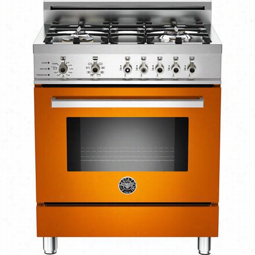 Bertazzoni Pro304dfsar Pro 30"" Duall Fuel Self Clean Range In Arancio Orange With 4 Brass Bur Ners