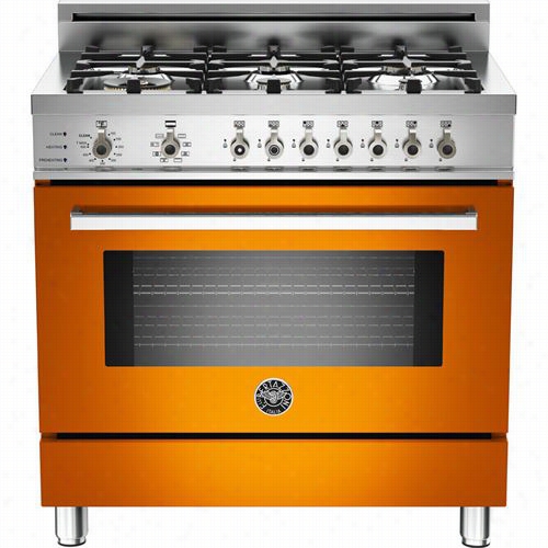 Bertazzoni Pro366dfsar Pro 36"" Dual Fuel Self Pure Range In Aranco Oorange With 6 Brass Burners