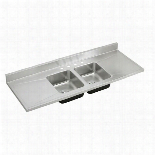 Elkay D66294 Lustertone 66"" Work Top Double Bowl 4 Hole Stwinlesss Stee  Sink