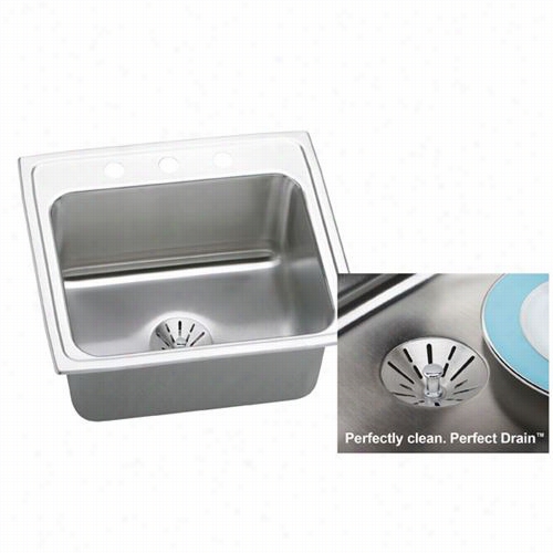 Elaky Dlr22910pd Gourmet 22"" X 19-11/2"" ; Perfect Drain Single Basi Nkitchne Isnk With 10-1/8"&quo; Bowl Depth