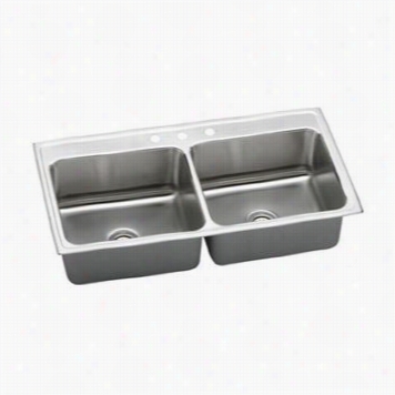 Elkay Dlr4322120 Lustertone 43""top Mouunt Double Bowl Stainlses Steel Dig