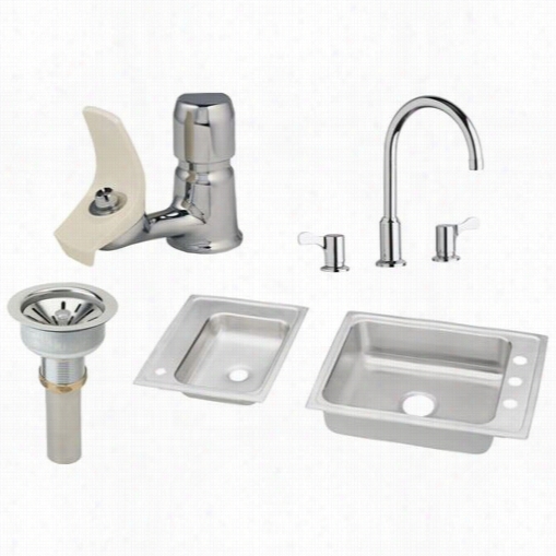 Elkay Drkad2411955lc 18 Gauge Stainless Stewl 41"" X 19-1/2"" X 5-5/8q&uot;"h Left Translate Uble Bowl Top Mount Sink With Faucet Ikt