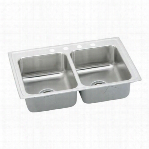 Elkay Lrad2918404 Lus Tertone 4"" Drop In Double Bowl 4 Hole Stainless Steel Sink