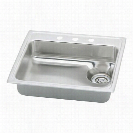 Elkay Lwr2522r0 Lustertone 25"" Top Mount Signle Bow Right Drain Stainless Case-harden Sink