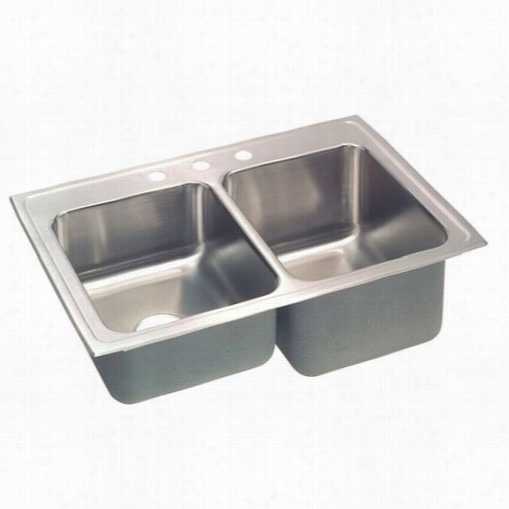 Elkay Stlr3322r0 Lustertone 10-1/8"" Ttop Mount Double Bowl 6  Hole Stainless Steel Sink Large Bowl On Right