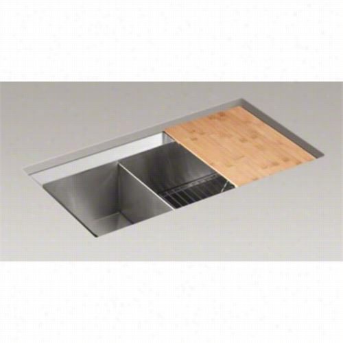 Kohler K-3160-h Poise Undermount Large/medium Double  Bo Wl Kitchen Sibk With Mirror Finished Rim, Cugting Boaard An Dbottom Bowl Rack