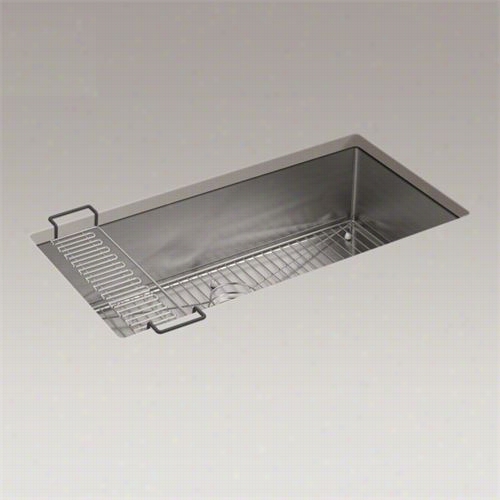 Kohler  K-5283-na Strive 35 "" Undermount Single Bowl Kitchen Sink Withh Basin Rack