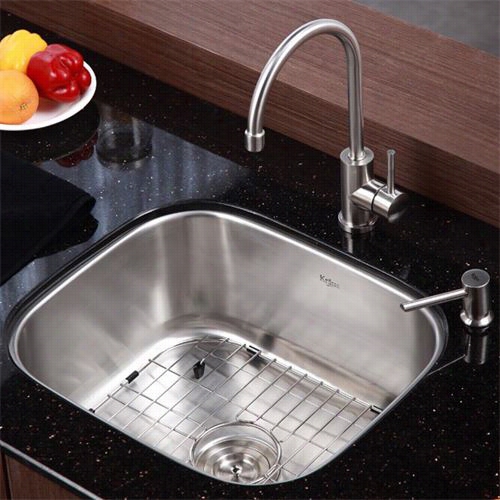 Kraus Kbu11-kpf2160-sd20 20"" Undermount Single Bowl Stainless Steel Sink With Faucet