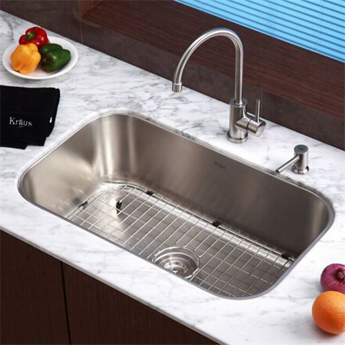 Kraus Kbu14-kpf2160-sd20 30"" Undermount Single Bowl Stainless Steel Sink  With Chrome Faucet