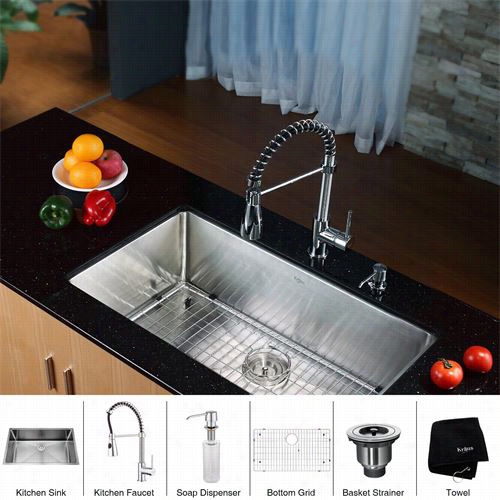 Kraus Khu100-32-kpf1612-ksd30 32& Quot;" Undermount Single Bowl Stainless Steel  Kitchen Sink Iwth Kitchen Faucet And Ssoap Dispenser