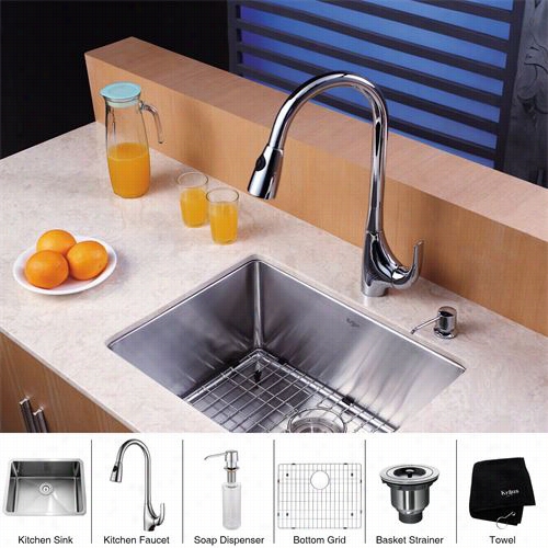 Kraus Khu101-23-kpf1621-ksd30 23"" Undermount Single Bowl Stainless Steel Kitchen Sink With Kitchen Faucet And Soap Dispenser