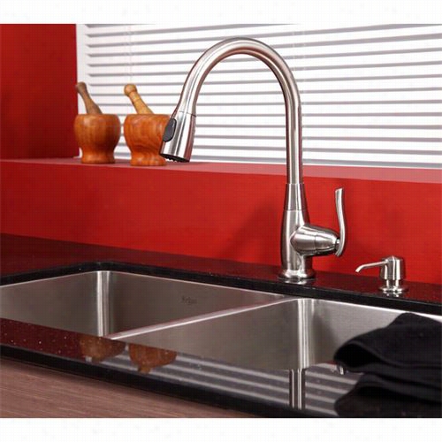 Kraus Khu103-33-kpf2230-ksd30sn 33"" Undermount Double Bowl Stainless Steel Sink With  Satin Nickel Faucet