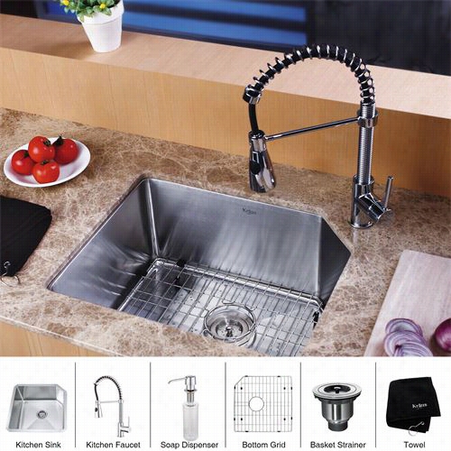 Kraus Khu121-23-kpf1612-ksd30 23""  Nudermount Single Bowl Stainless Steel Kitchen Sink With Kitchen Faucet And Soap Dispenser