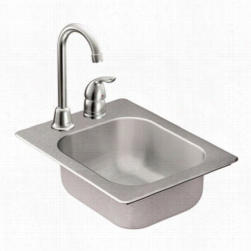 Moen Tg2 045522 2000 Series 17""l X 13" "w X 5-1/2""d Drop In S Ingel Basin Kitchen Sink With Faucet, Drain And Make Dry Basket