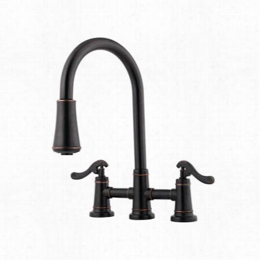 Pfister Gt531-ypy A5hfield Doubel Lever Handle Pullout Bridge Faucet In Tsucan Bronze