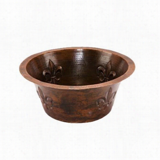 Premier Copper Br16fdb3 16"" Round Copper Bar Sink In Oil Rubbed Bromze With Flwurr De Lis An D 3-1/2""  Drain