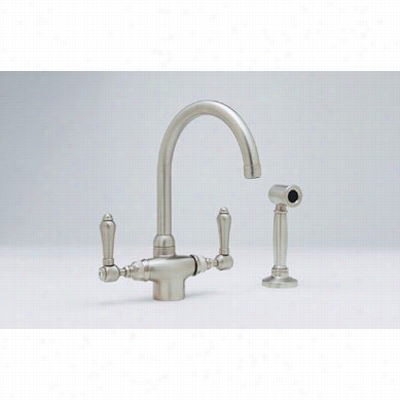 Rohl A1676lmws-2 Country  Kitchen Lead Free Complian T Double Handle 1 Hole Kitchen Faucet With Metal Lever And Handspray