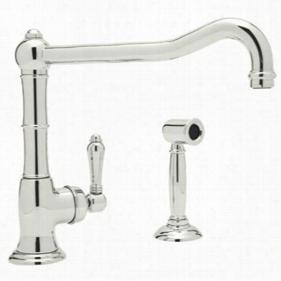 Rohl A3650-11lpwspn-2 Country Kitchen Single Side Porcelain Lever Kitcehn Faucet With Sidespray And Extended Spout In Polished Nickel