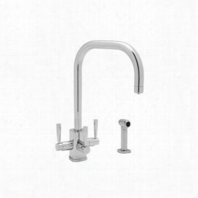 Rohl U.1209ls-2 Triflow 3 Lever Lead Free Co Mpliant Kitchen Faucet With "&quto;u"" Spout And Sidesrpay Metal Lever Handle