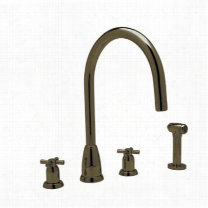 Rohl U.4890x-eb-2 Ontemporary 4 Hole ""c"" Spout Kitchen  Faucet With  Sidespray In Englsih Brone