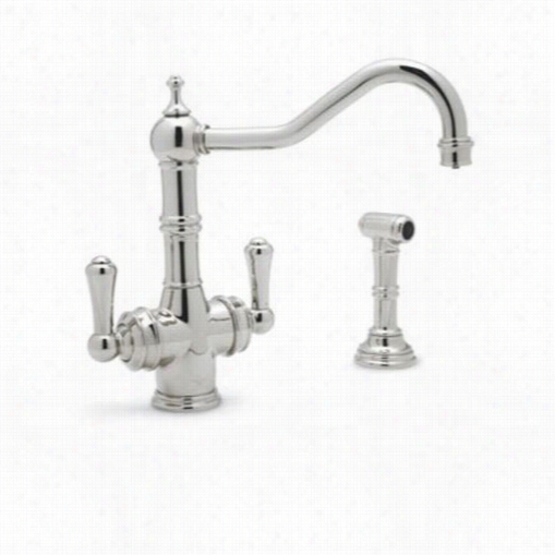 Rohl U.kit1570ls Traditional Triflow Two Lever Handle Kitcchen Faudet With Sidespray And Strain