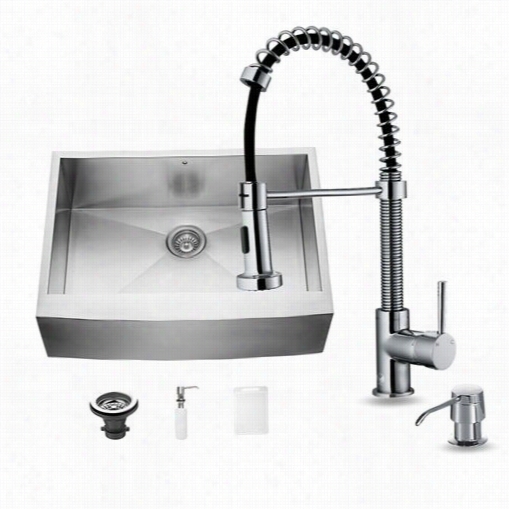 Vigo  Vg15032 30""w Farmhouse Kitchenn Sink Faucet And Dispeser In Stainless Steel With 18-1/2""h Spout