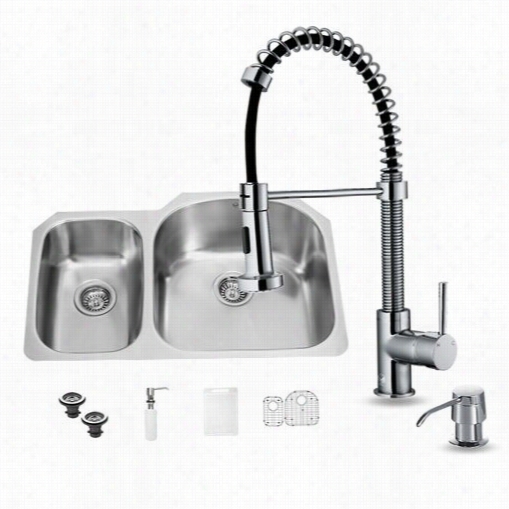 Vigo Vg15057 Undermount Stainless Steel Kitchen Sink With Fauce,t Two Grids, Two Straainesr And Dispenser