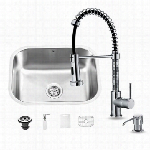 Vigo Vg15058 Undermount Spotless Steel Kitchen Sink With Faucet, Grid, Strainer And Dispenser