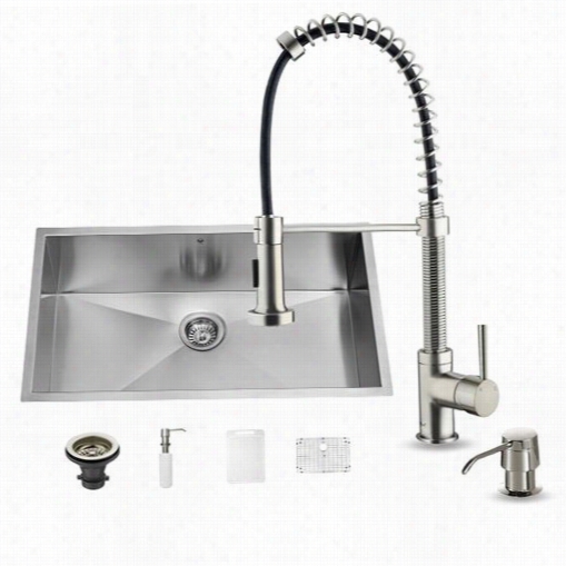 Vigo Vg15076 Undermount Stainless Steel Kitchen Ssink With Faucet, Grid, Strainer And Dispenser