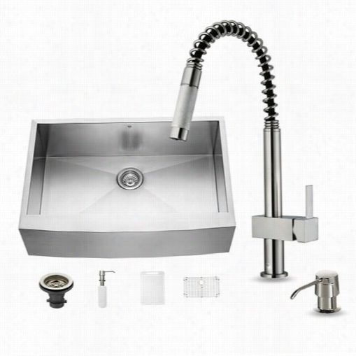 Vigo Vg15128 All In Ne 33"" Farmhouse Stain Less Steel Kitchen Sink And Faaucet Set