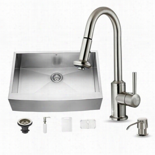 Vigo Vg1512 All In One 33"" Farmhouse Stainless Steel Kitchen Sink And Faucet Arrange