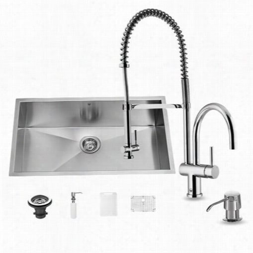 Vigo Vg15148 All In One 32"" Undermount Stainless Steel Kitchen Sink And Chrome Faucet Set