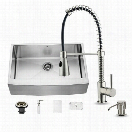 Vigo Vg15203 All In One 33"" Stainless Steel Single Hollow Kktcen Sink And Vg02003 Stainless Steel Faucet Set