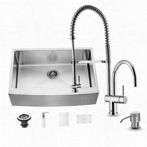 Vigo Vg15205 All In One 33q&uot;" Farmhouse Stainless Steel Kitchen Sink And Chrome Faucet Set