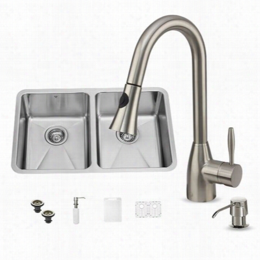 Vigo Vg15233 All In One 29&quor;" Undermount Stainless Setel Doouble Bowl Kitchen Sink And Faucet Set