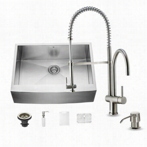 Vigo Vg152338 All In One 30"" Stainless Steel Zero Radius Single Bowl Kitchen Sink And V0200 Stainless  Steel Faucet Set