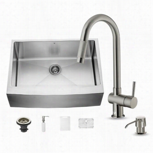 Vigo Vg15276 A Ll In One 30"" Stainless Steel Single Bowl K Itchen Sink And Vg02008 Stainless S Teel Faucet Set