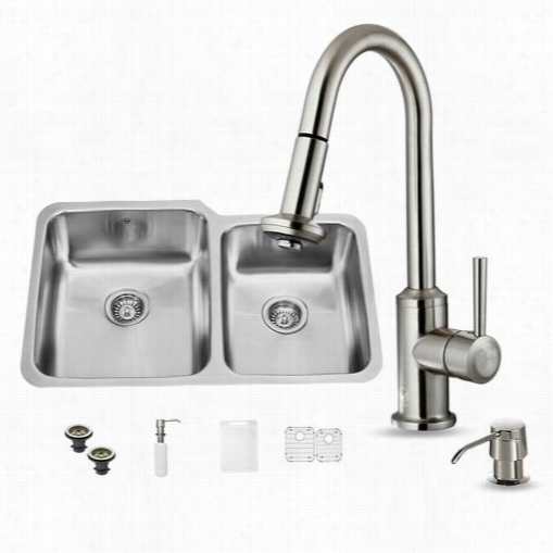 Vigo Vg15313 All In One 32"" Undermount Stainless Steel Kitchen Sink And Faucet Set