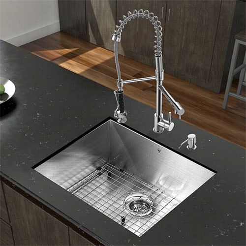 Vigo Vg15349 Al Lin One 23"&qquot; Undermount Stainless Steel Kitchen Sink And Faucet  Set