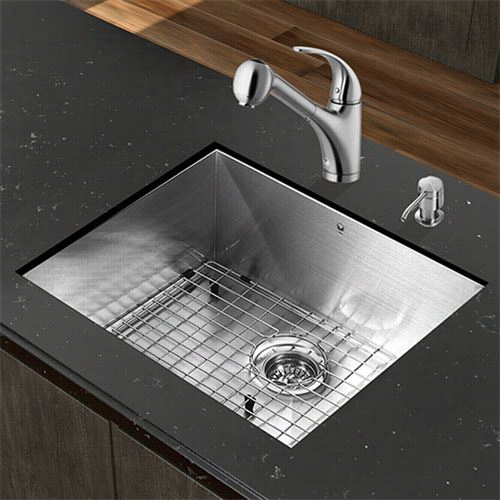 Vigo Vg15352 All In One 23"" Undermount Stainless Steel Kitchen Sink And 9-1/4"" Faucet Ste