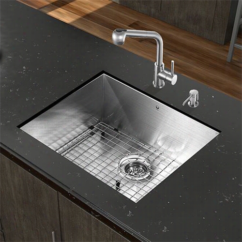 Vigo Vg15354 All In On 23"" Undermount Stainless Steel Kitchen  Sink And 13-3/4"" Faucwt Set