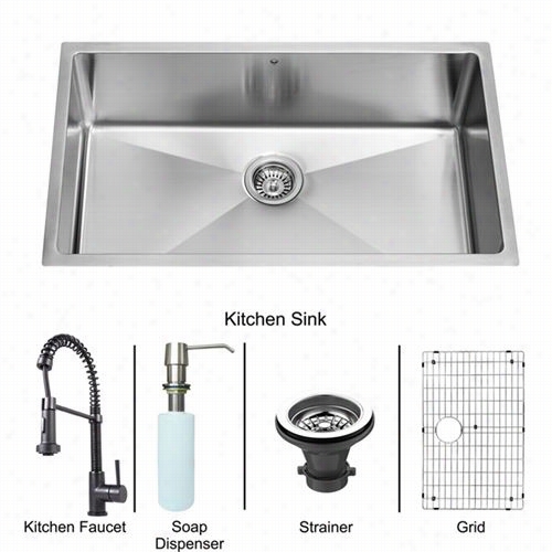 Vigo Vg15278 32""; Undermount Stainlessstee L 16 Gauge Single Bowl Kitchen Sink And Edison Atte Bblack  Pull Down Spray Kitchen Faucet