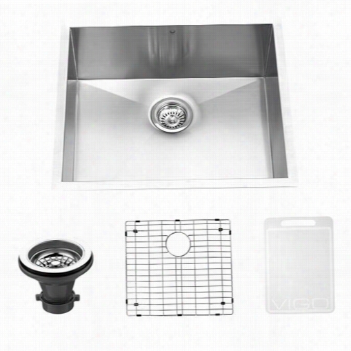 Vigo Vg22318ck1 23";" Undermount Stainless  Steel 16 Gauge Single Bowl Kitchen Sink With Grid And Strainer