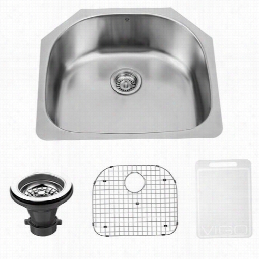 Vigo Vg2421k1 24"" Undermount Stainless Hardness Kitcen Sink With Grid And Straineer