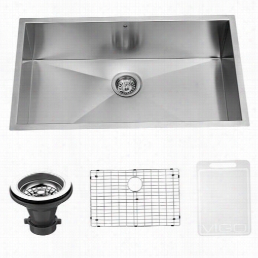 Vigo Vg3219k1 32"" Undermount Stainless Steel Kitcehn Reduce With Grid And Strainer