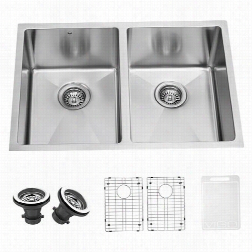 Vigo Vgr2920ak1 29"" Undermout Stainless Steel Double Kitchen Sinkw Ith Two Grids And Two Strainers