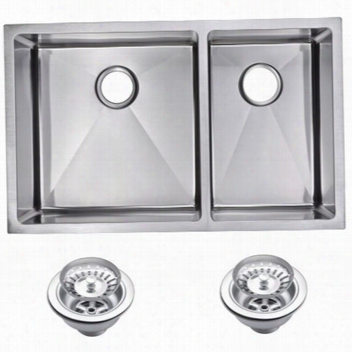 Water Creation Sss-ud-3220a 33"" X 20"" 15 Mm Corner Radius Twice Bowl Stainlees Steel Hand Made Undermount Kitchen Sink Iwth Drains And Strainers